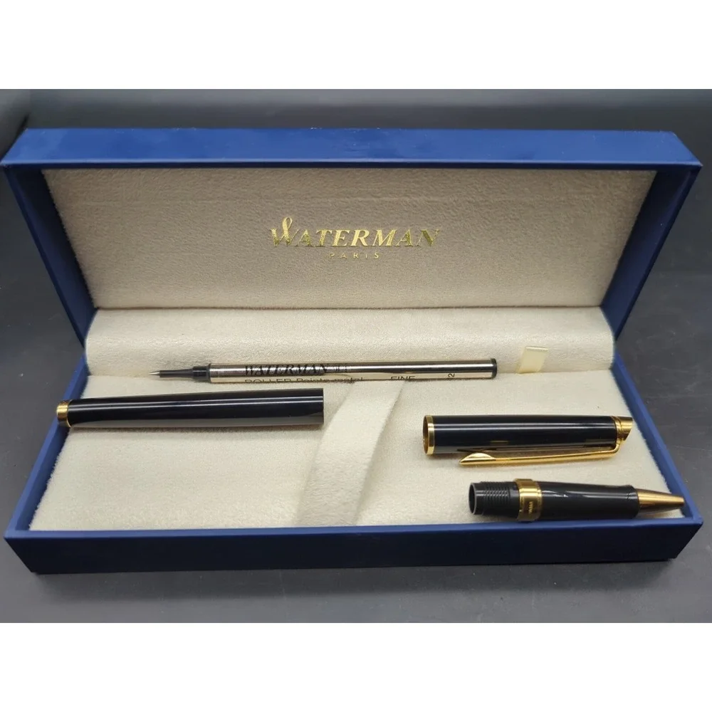 Vintage Ballpoint Pen Waterman Black Lacquer - Gold Trim Finish - Read
